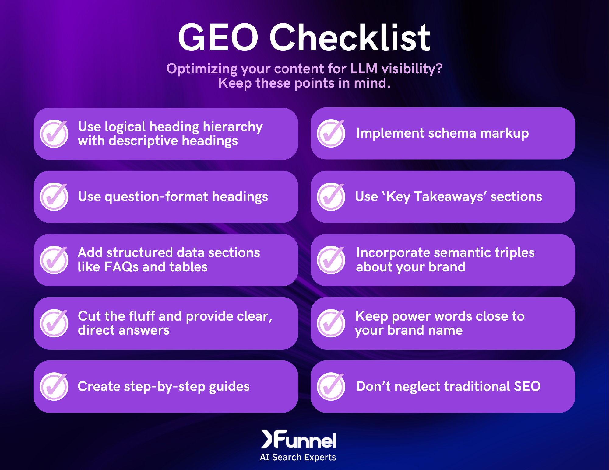 GEO checklist for better LLM visibility and AI performance